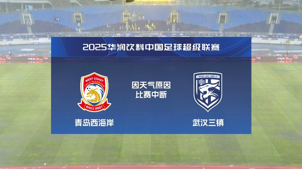 比賽延期！青島西海岸vs武漢三鎮(zhèn)進(jìn)行至18分鐘，因天氣中斷30分鐘