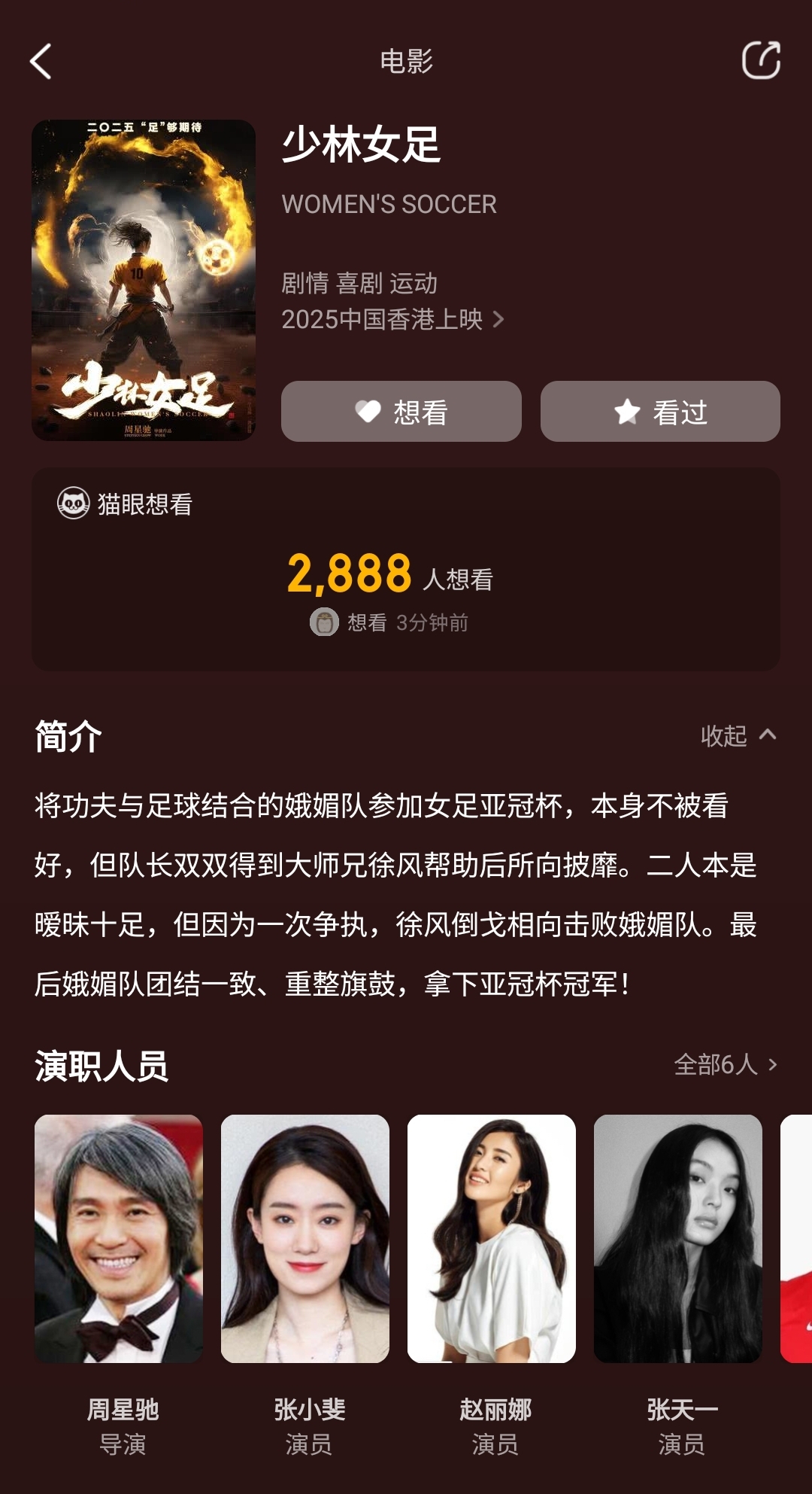 周星馳導(dǎo)演新片《少林女足》！主演張小斐，劇情峨眉隊奪亞冠冠軍