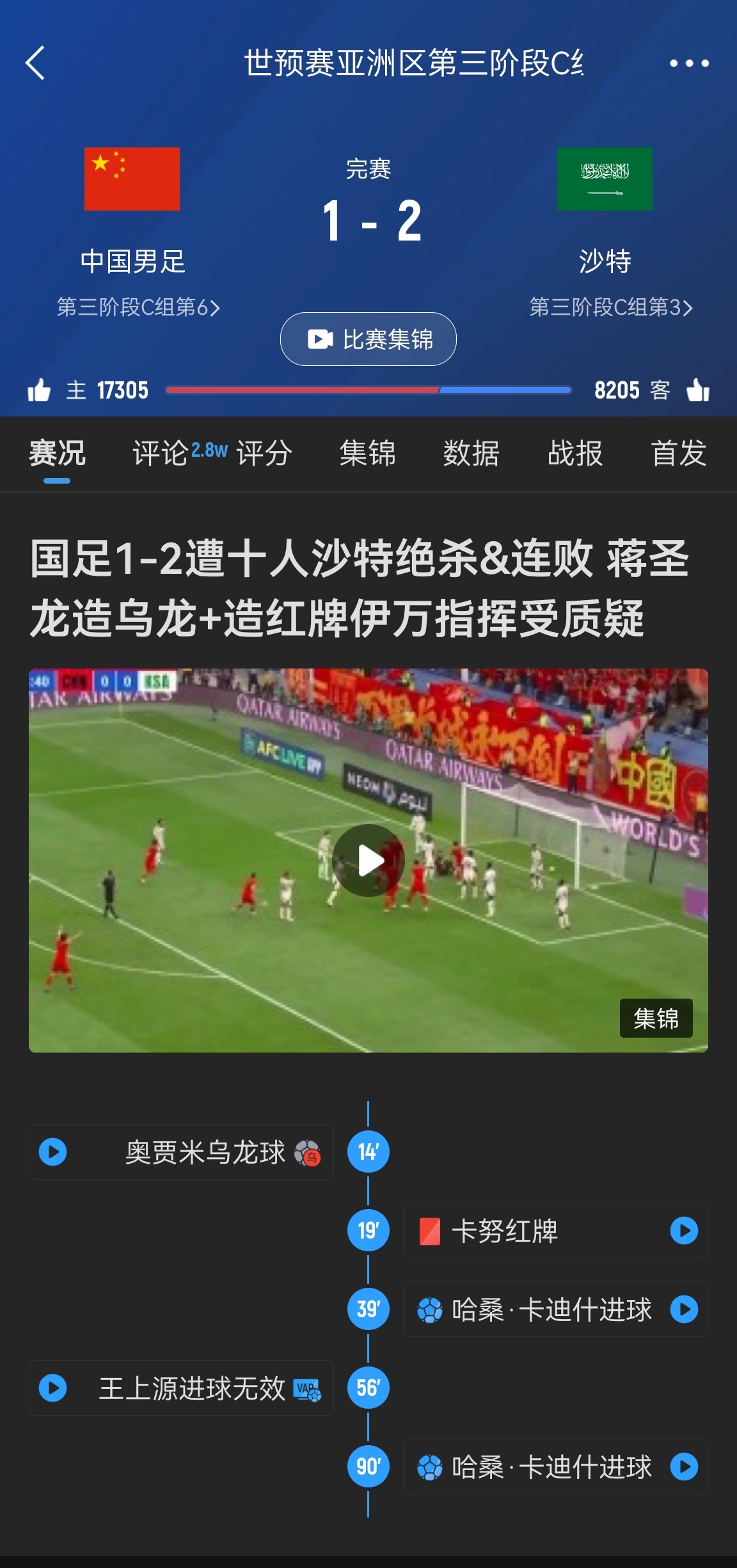 今天什么劇本？首戰(zhàn)沙特也是半場(chǎng)紅牌+蔣光太傷退，最后國足被翻