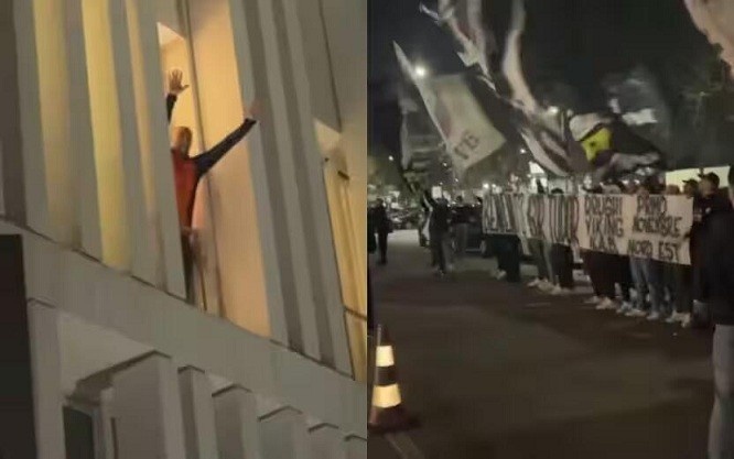 都體：尤文球迷來到酒店外支持新主帥，圖多爾向球迷們揮手致意